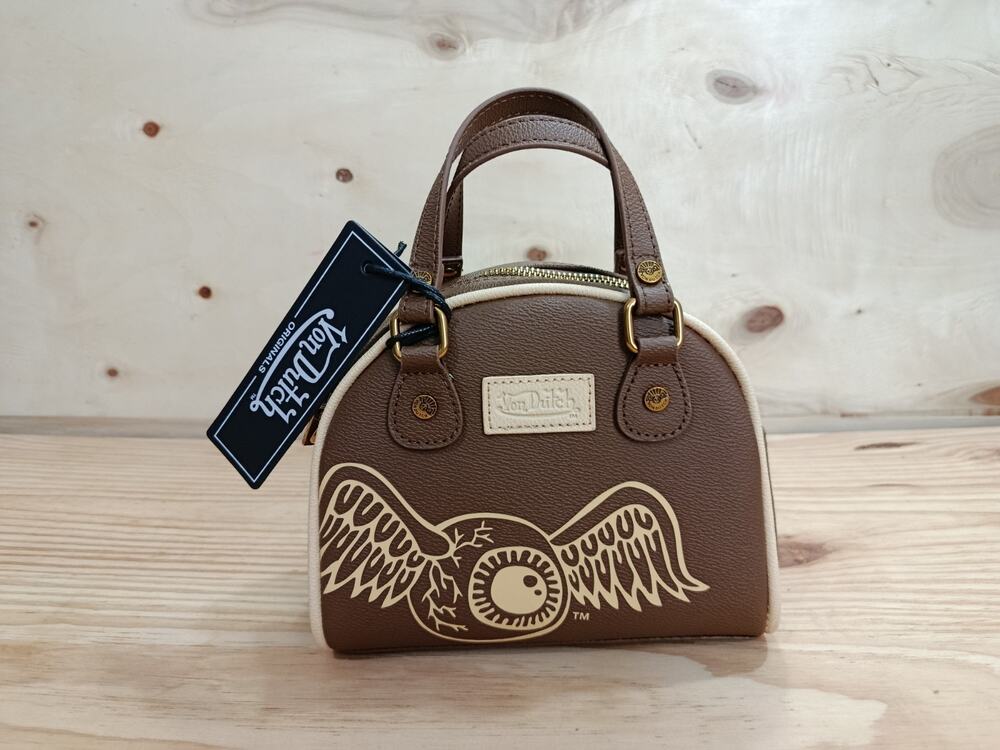 NWT Von Dutch Brown Cream Flying Eyeball Mini Bowling Bag Satchel Purse Y2K